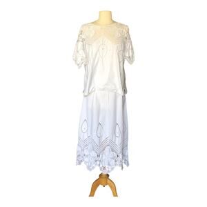 Miramar Women's White Cotton Crochet Lace Top Skirt Handmade 2 Piece Set Medium